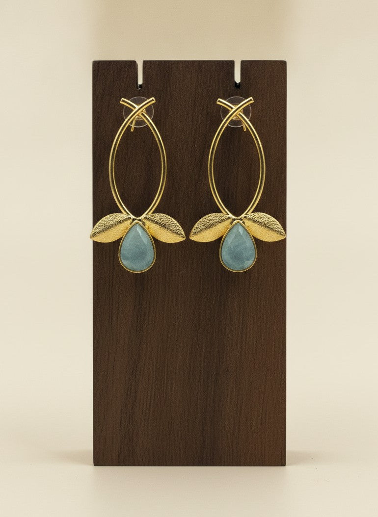 Aqua Teardrop Monalisa Stone Gold Plated Leaf Earrings for Women – Minimal Contemporary Earrings