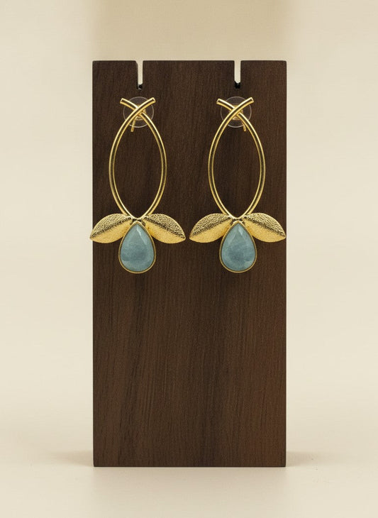 Aqua Teardrop Monalisa Stone Gold Plated Leaf Earrings for Women – Minimal Contemporary Earrings