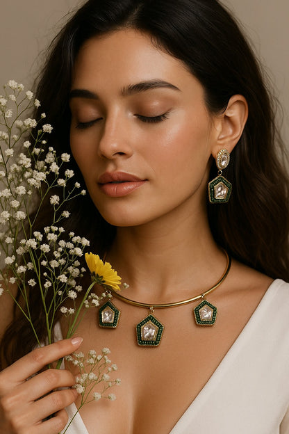 Traditional Hasli style Gold-Plated Kundan Necklace Set for Women