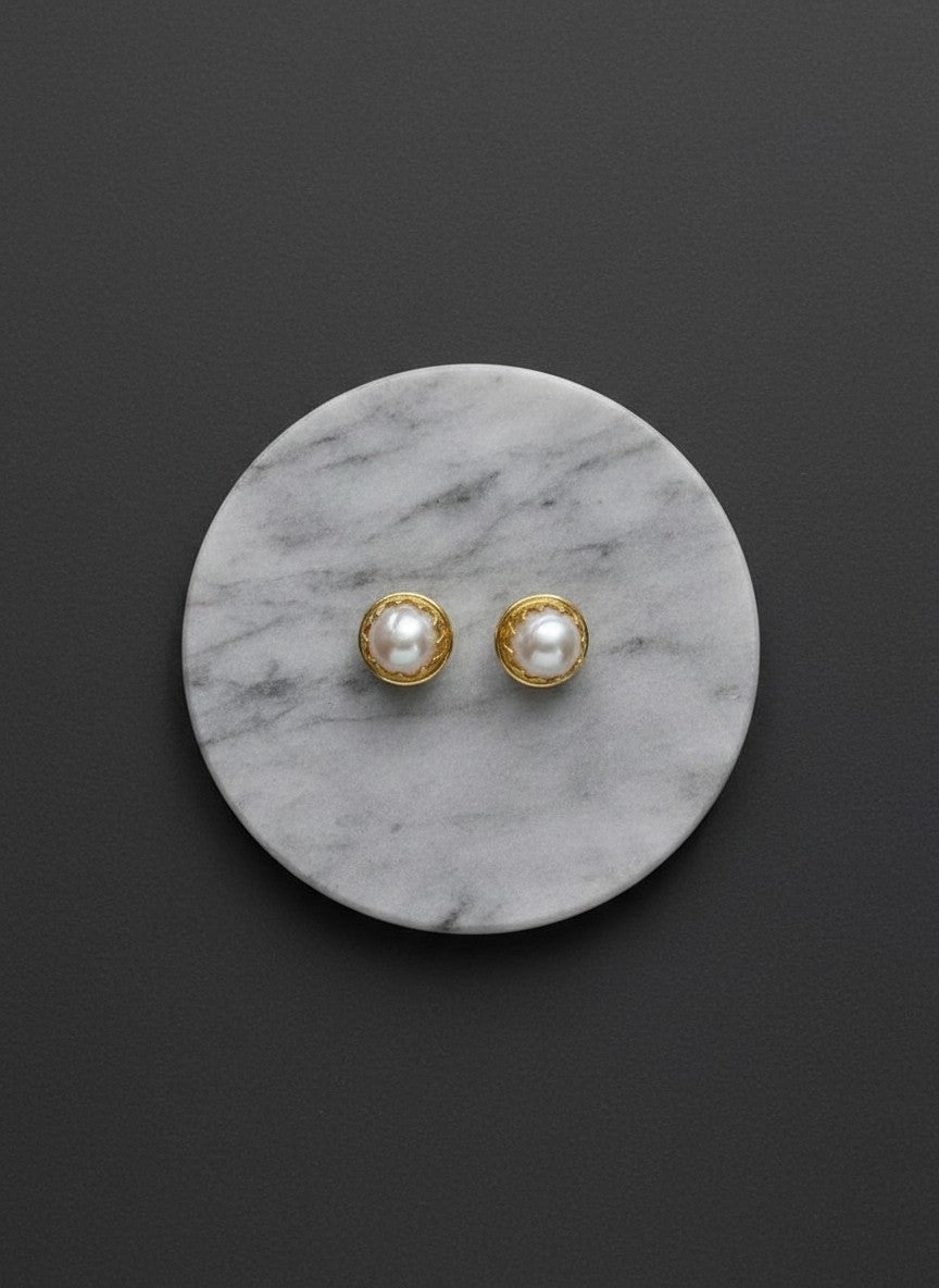 Baroque Pearl Gold Stud Earrings for Women - All Occasion wear