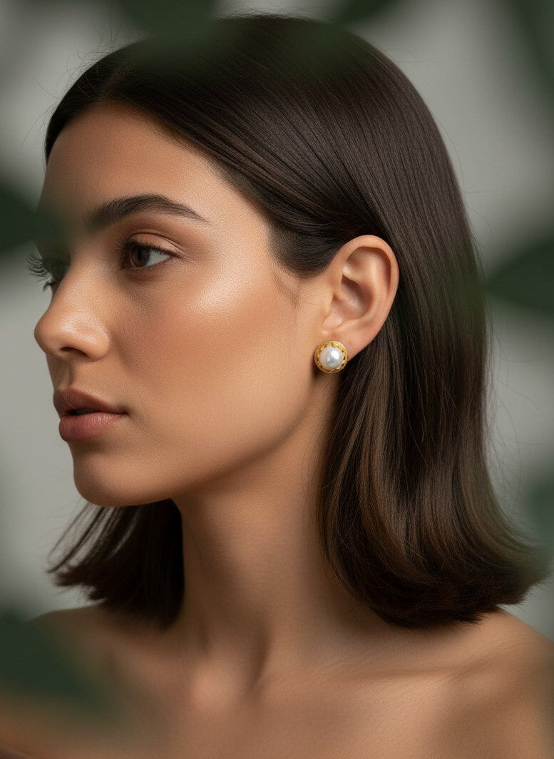 Baroque Pearl Gold Stud Earrings for Women - All Occasion wear