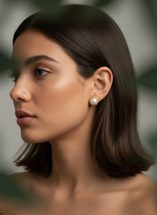 Baroque Pearl Gold Stud Earrings for Women - All Occasion wear