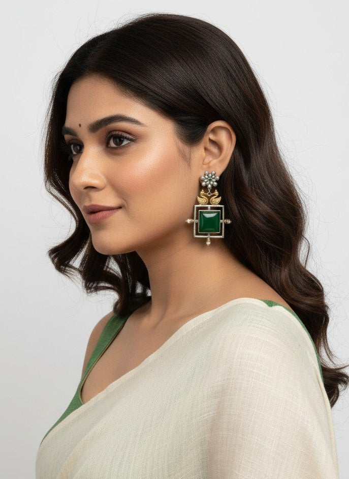 Bird design Two-Tone Monalisa Stone Dangler Earrings for Women - Special Occasions