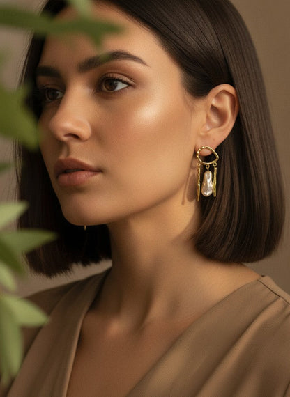 Celeste Contemporary Gold Plated Baroque Pearl Drop Statement Earrings for Women – Formal Statement Piece