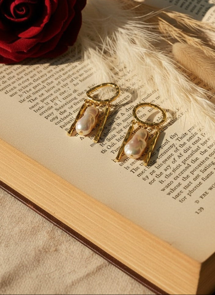 Celeste Contemporary Gold Plated Baroque Pearl Drop Statement Earrings for Women – Formal Statement Piece