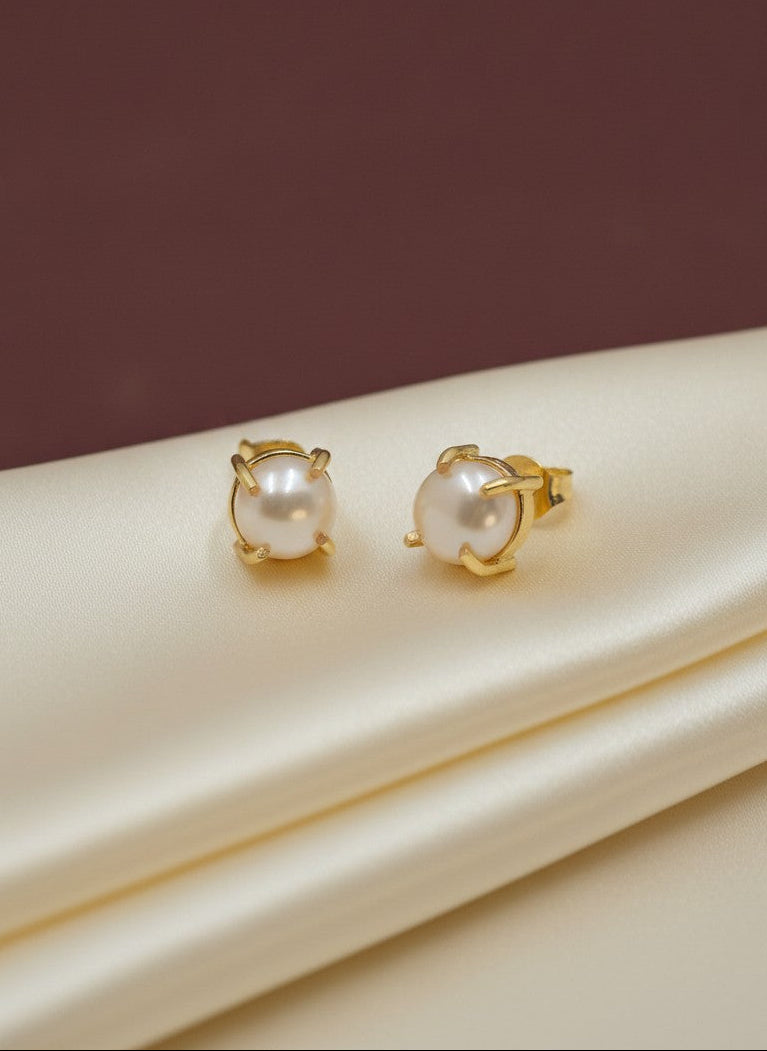 Classic Pearl Solitaire Stud Earrings for Women - A Must Have Piece