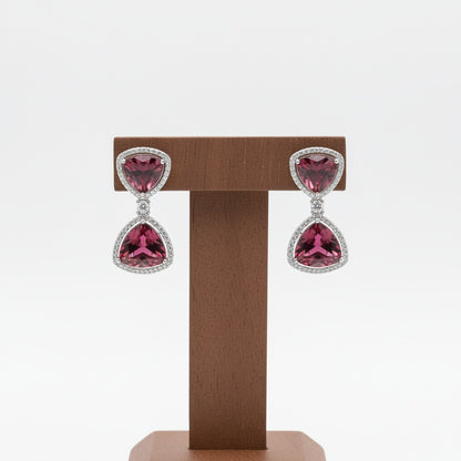 Sparkling Trendy Silver Plated Austrian and Crystal Stone Dangler Earrings - Dark Pink