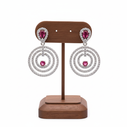 Trendy Silver Plated American Diamond Circular Motif Design Dangler Drop Earrings