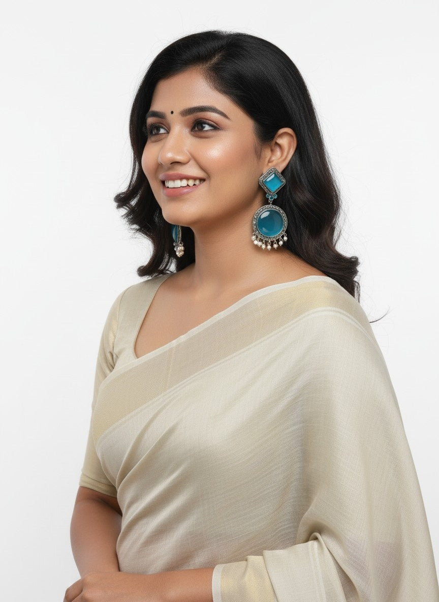 Exquisite Silver Oxidized Dangler Earrings in Tropical Teal Monalisa Stone