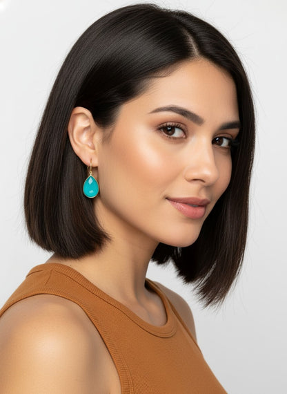 Trendy Gold Plated Drop Stone Dangler Earrings