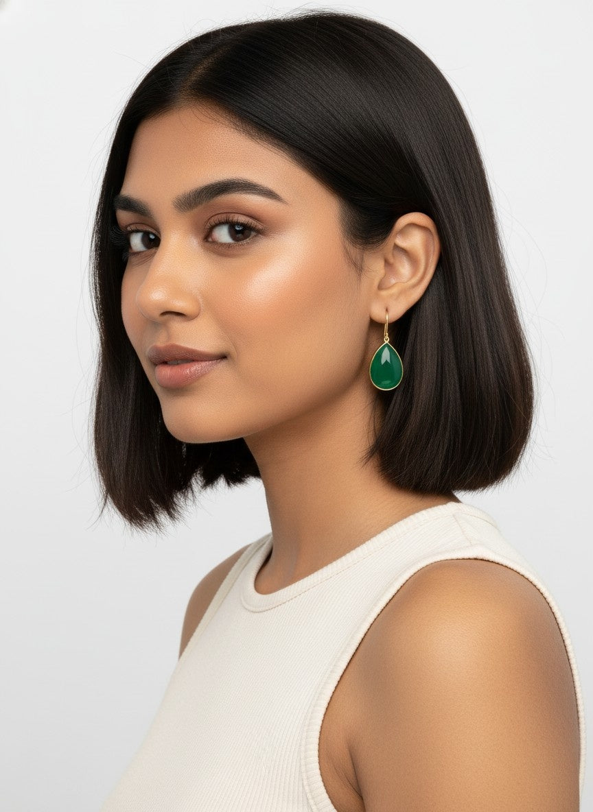 Trendy Gold Plated Drop Stone Dangler Earrings