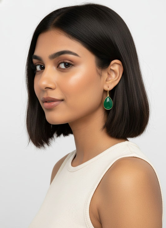 Trendy Gold Plated Drop Stone Dangler Earrings