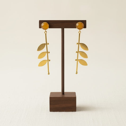 Gold Plated Trendy Leaf Danglers with Monalisa Stone for Women