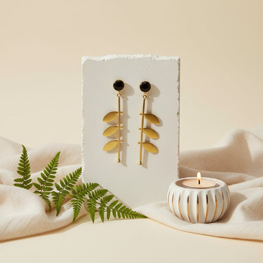 Gold Plated Trendy Leaf Danglers with Monalisa Stone for Women