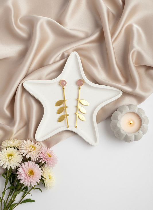 Trendy Gold Plated Leaf Danglers with Monalisa Stones  