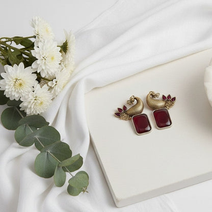 Traditional Two-Tone Peacock with ethnic stonework Earrings