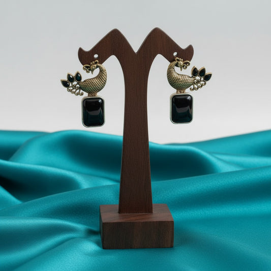 Traditional Two-Tone Peacock with ethnic stonework Earrings