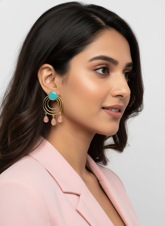 Gold Plated Round Dangler Drop Earrings for Women