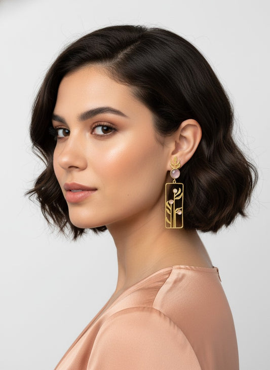 Premium Trendy Gold Plated Leaf Pattern Dangler Earrings for Women