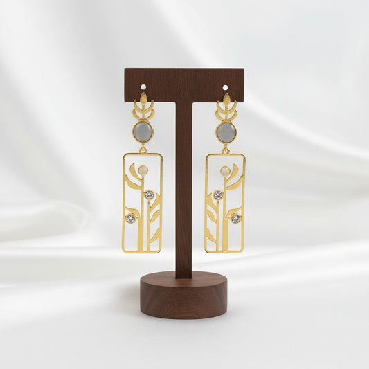 Premium Trendy Gold Plated Leaf Pattern Dangler Earrings for Women