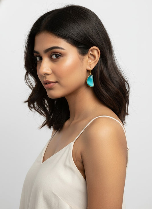 Gold Plated Half Circle Hook Earrings with Monalisa Stone for Women