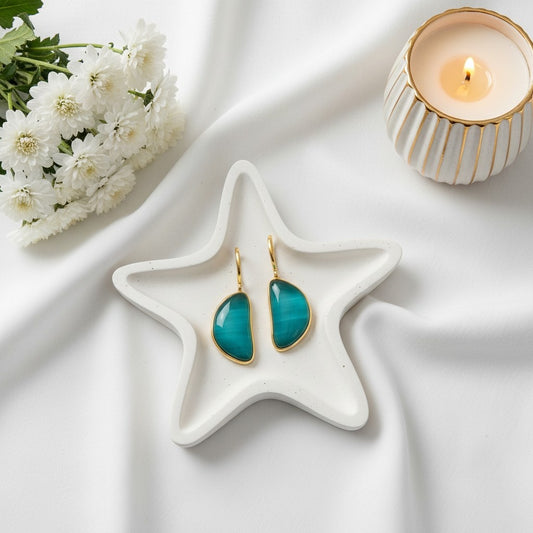 Gold Plated Half Circle Hook Earrings with Monalisa Stone for Women