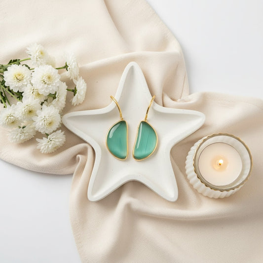 Gold Plated Half Circle Hook Earrings with Monalisa Stone for Women