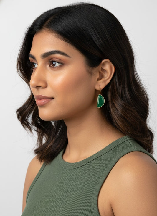 Gold Plated Half Circle Hook Earrings with Monalisa Stone for Women