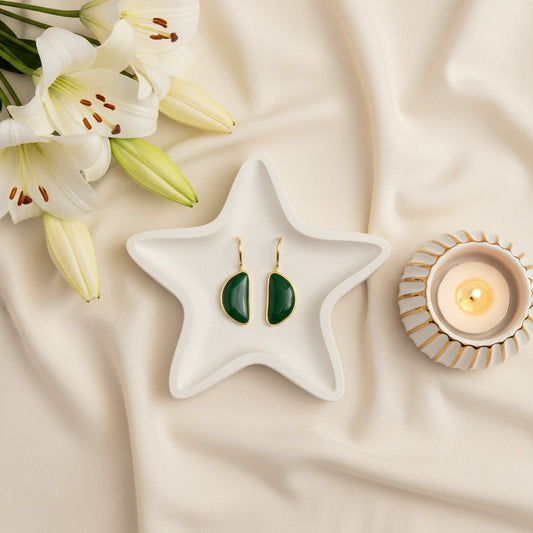 Gold Plated Half Circle Hook Earrings with Monalisa Stone for Women