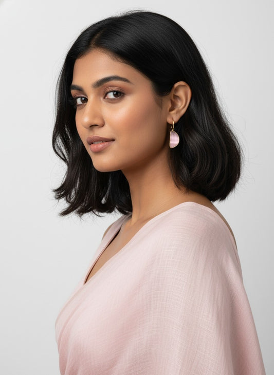 Gold Plated Half Circle Hook Earrings with Monalisa Stone for Women