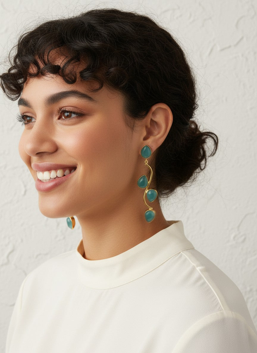 Trendy Gold Plated Dangler Earring with Monalisa Stones