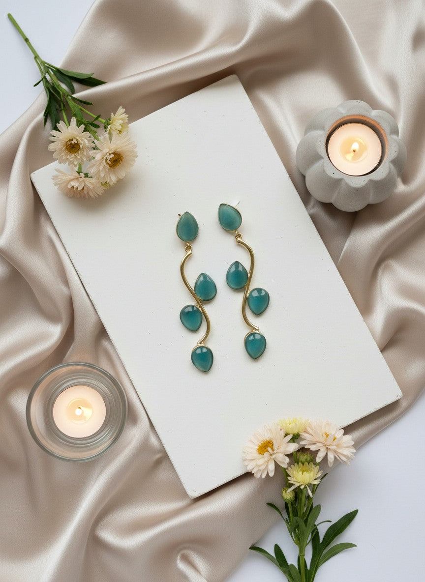 Trendy Gold plated Dangler Earrings with Monalisa Stones in Mint 