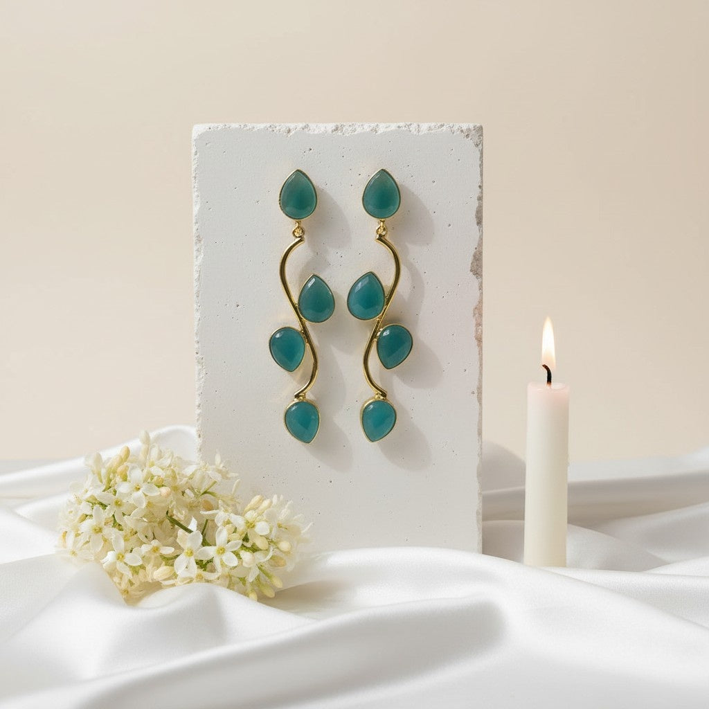 Trendy Gold Plated Dangler Earrings with Monalisa Stones for Women