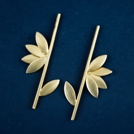 Trendy Gold Plated Bamboo Leaf Earring for Women