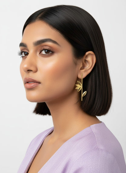 Trendy Gold Plated Bamboo Leaf Earring for Women
