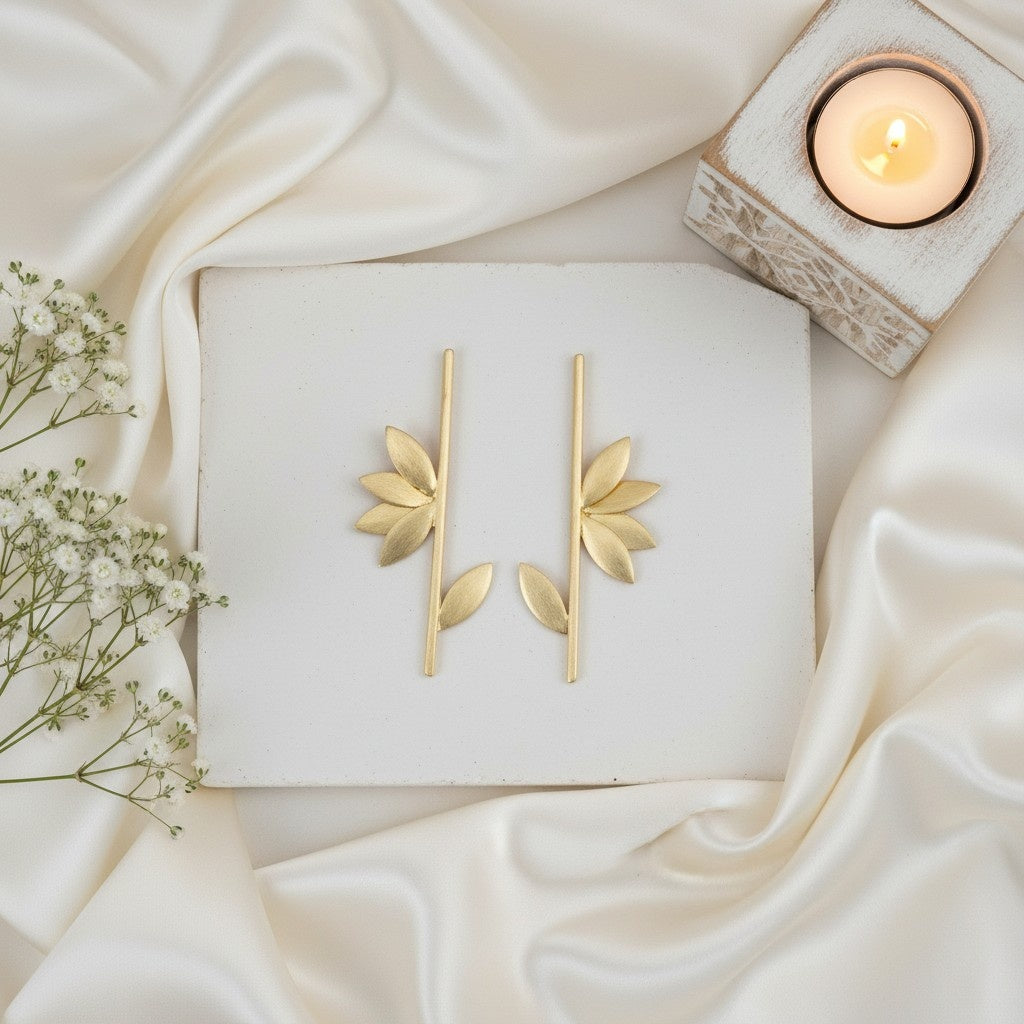 Trendy Gold Plated Bamboo Leaf Earring for Women