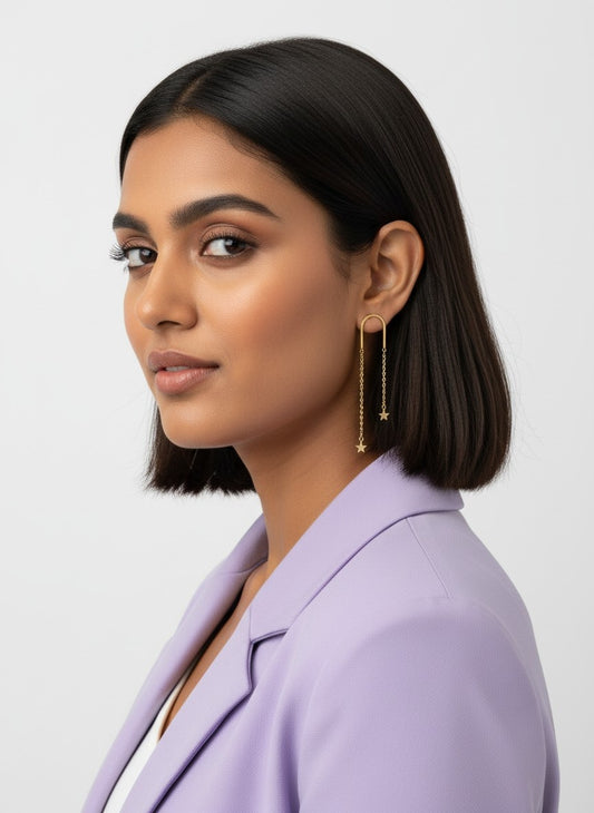 Trendy Gold Plated Star Dangler Earrings for Women