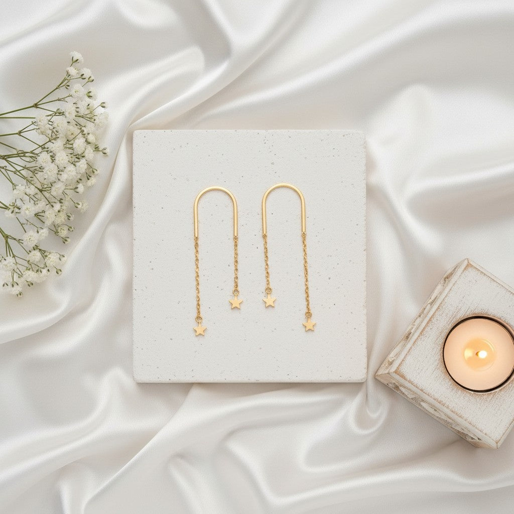 Trendy Gold Plated Star Dangler Earrings for Women