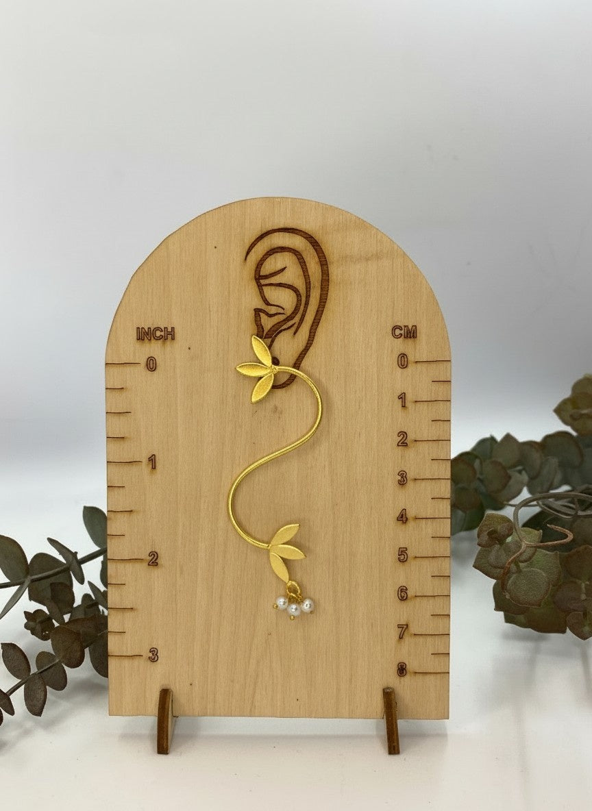 Handmade Gold Plated Leaf Style Earring with Pearl detailing for Women