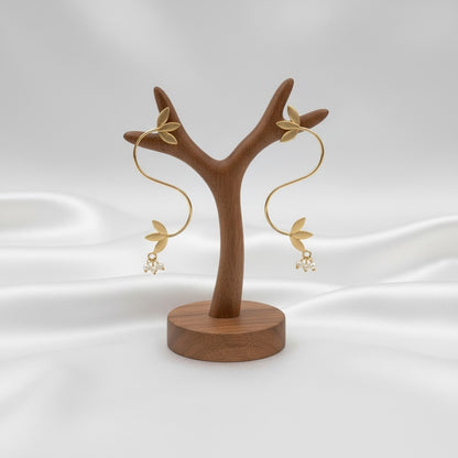 Handmade Gold Plated Leaf Style Earring with Pearl detailing for Women