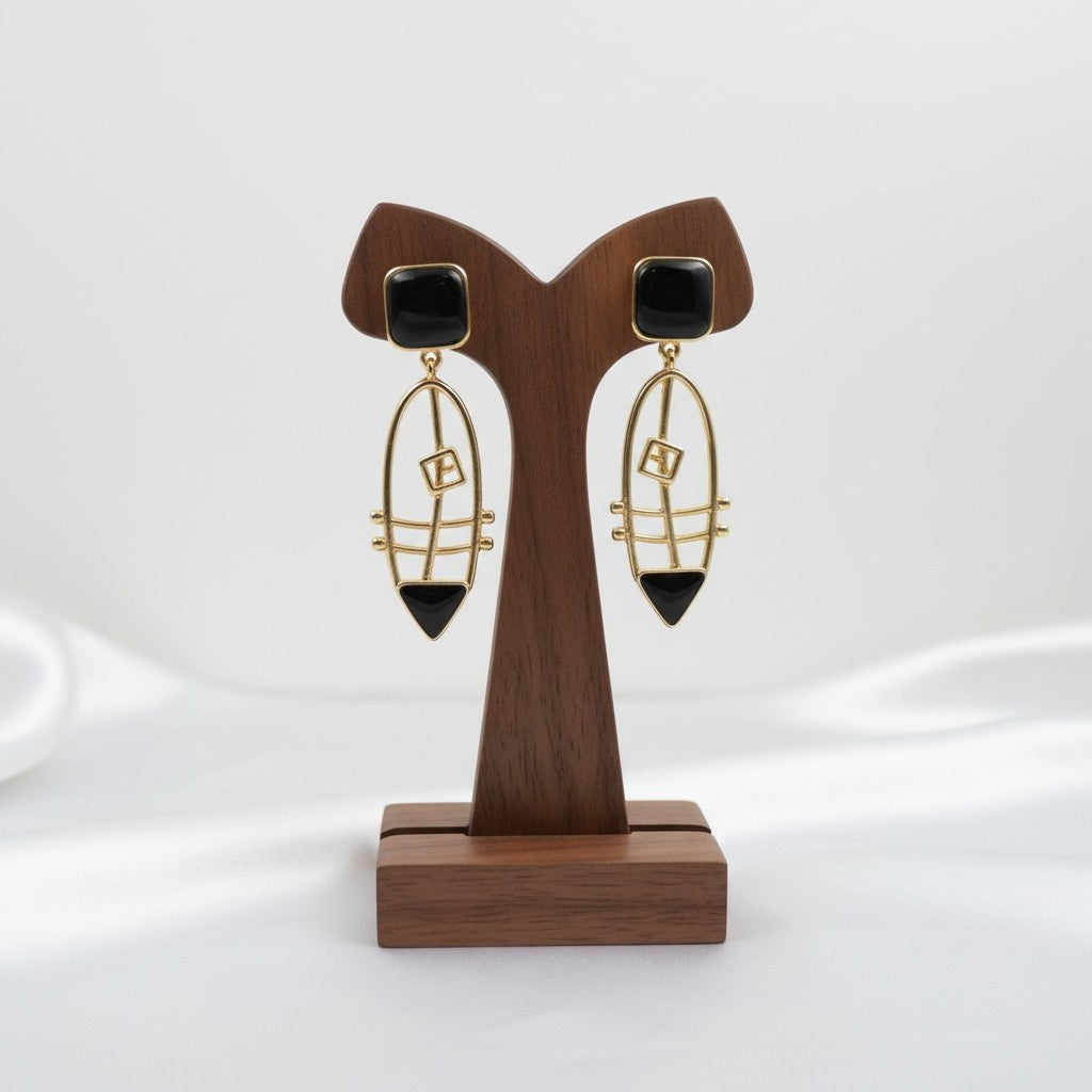 Gold plated Monalisa Stone Dangler Earrings for Women