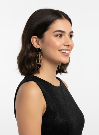 Gold plated Monalisa Stone Dangler Earrings for Women