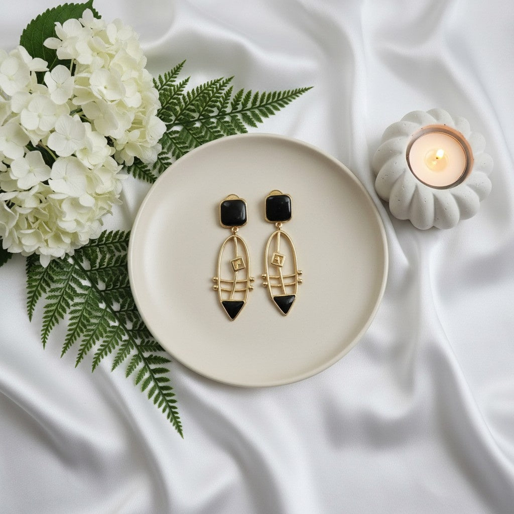 Gold plated Monalisa Stone Dangler Earrings for Women