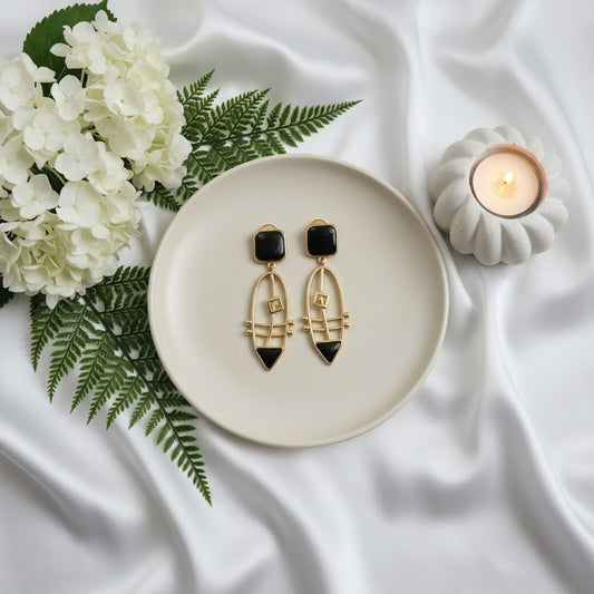 Gold plated Monalisa Stone Dangler Earrings for Women