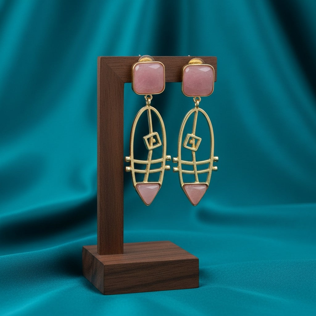 Gold plated Monalisa Stone Dangler Earrings for Women