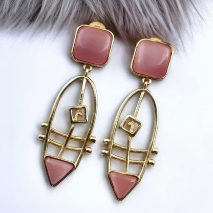 Gold plated Monalisa Stone Dangler Earrings for Women