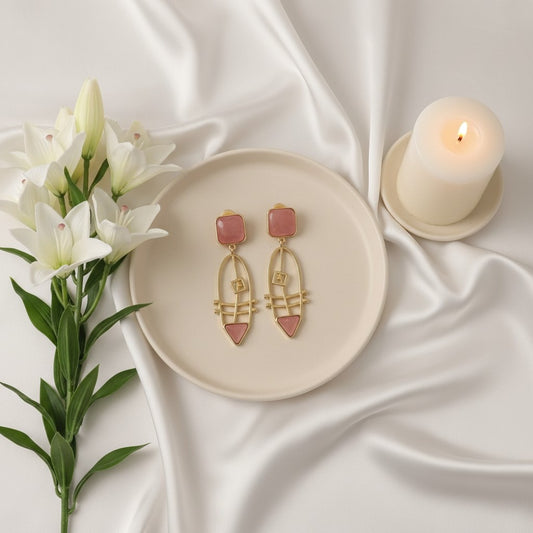 Gold plated Monalisa Stone Dangler Earrings for Women