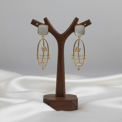 Gold plated Monalisa Stone Dangler Earrings for Women