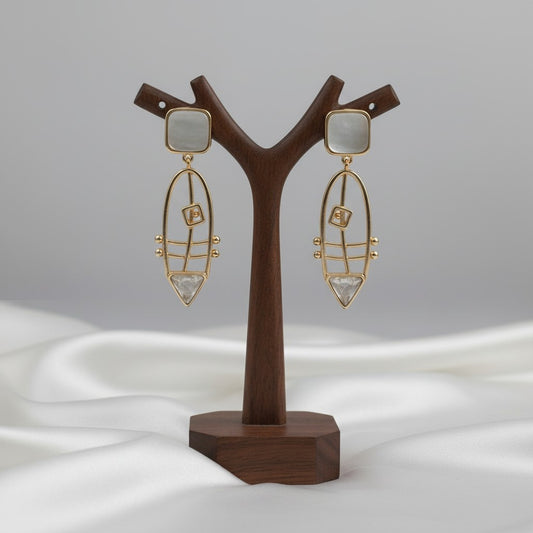 Gold plated Monalisa Stone Dangler Earrings for Women