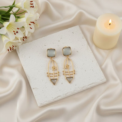 Gold plated Monalisa Stone Dangler Earrings for Women